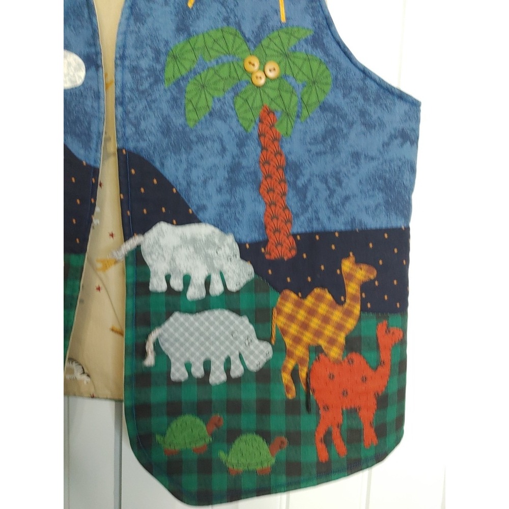 90s Handmade Appliqué Noah's Ark Detailed Quilted Vest M/L Teacher Whimsical - Picture 4 of 12